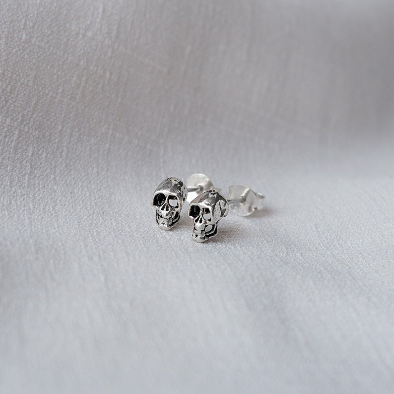 Sterling Silver Tiny Skull Stud Earrings 925 Silver Human | Etsy