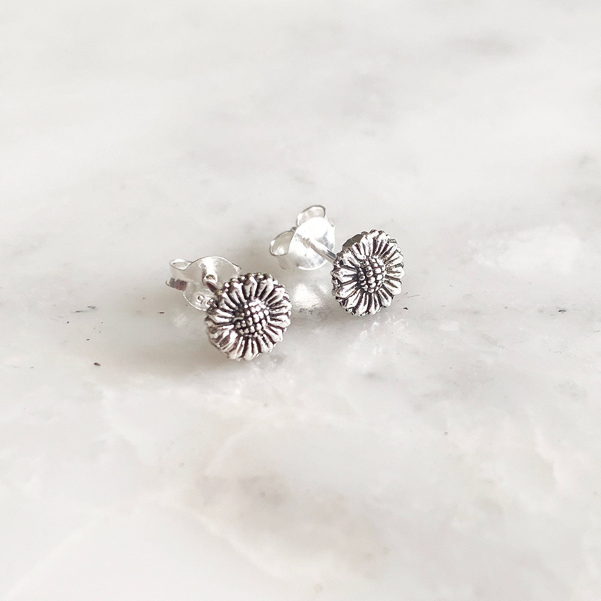 925 Sterling Silver Dainty Tiny Sun Flower Stud Earrings for | Etsy