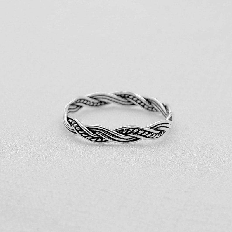 Sterling Silver Ring Pinky Delicate Ring Dainty Ring Thin Wedding Band Thumb Ring 3mm Twist Twisted Stacking Ring Thin Minimal Ring