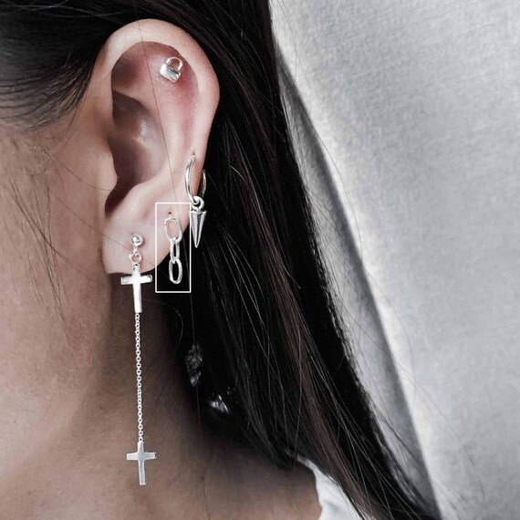 925 Silver Chain Stud Drop Earrings BTS Inspired Dainty Delicate