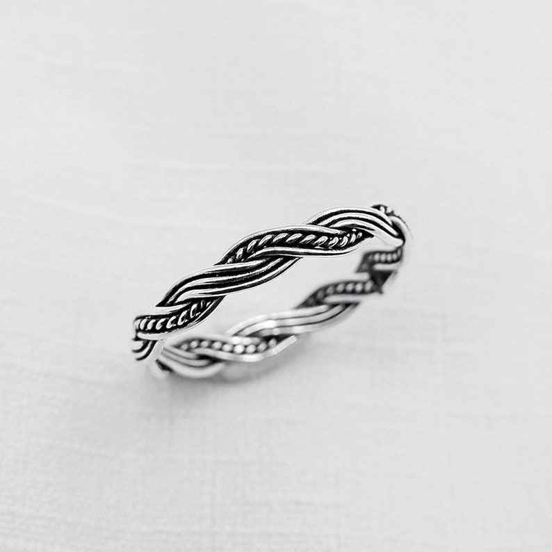 Sterling Silver Ring Pinky Delicate Ring Dainty Ring Thin Wedding Band Thumb Ring 3mm Twist Twisted Stacking Ring Thin Minimal Ring