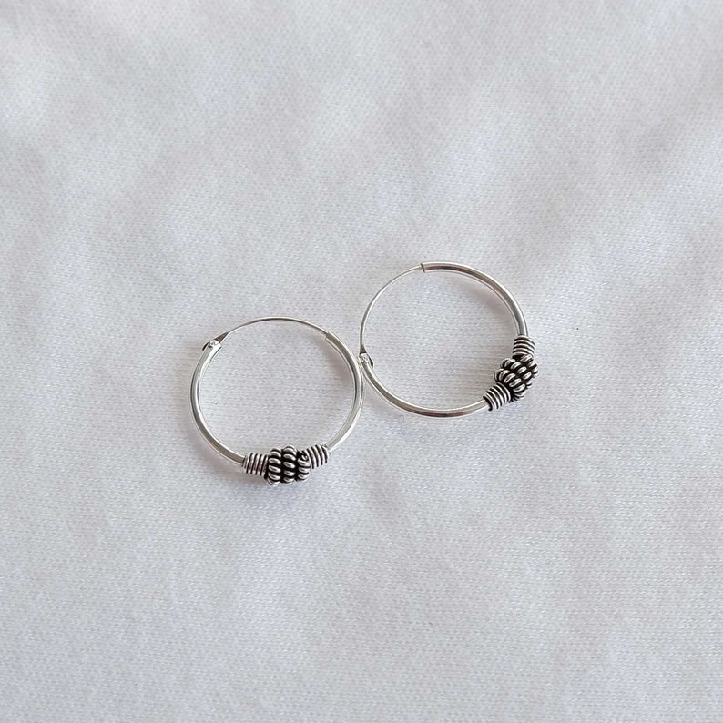 18mm 925 Sterling Silver Bali Tribal Ethnic Bohemian Balinese Boho Ornate Tribal Boho Hoop Earrings