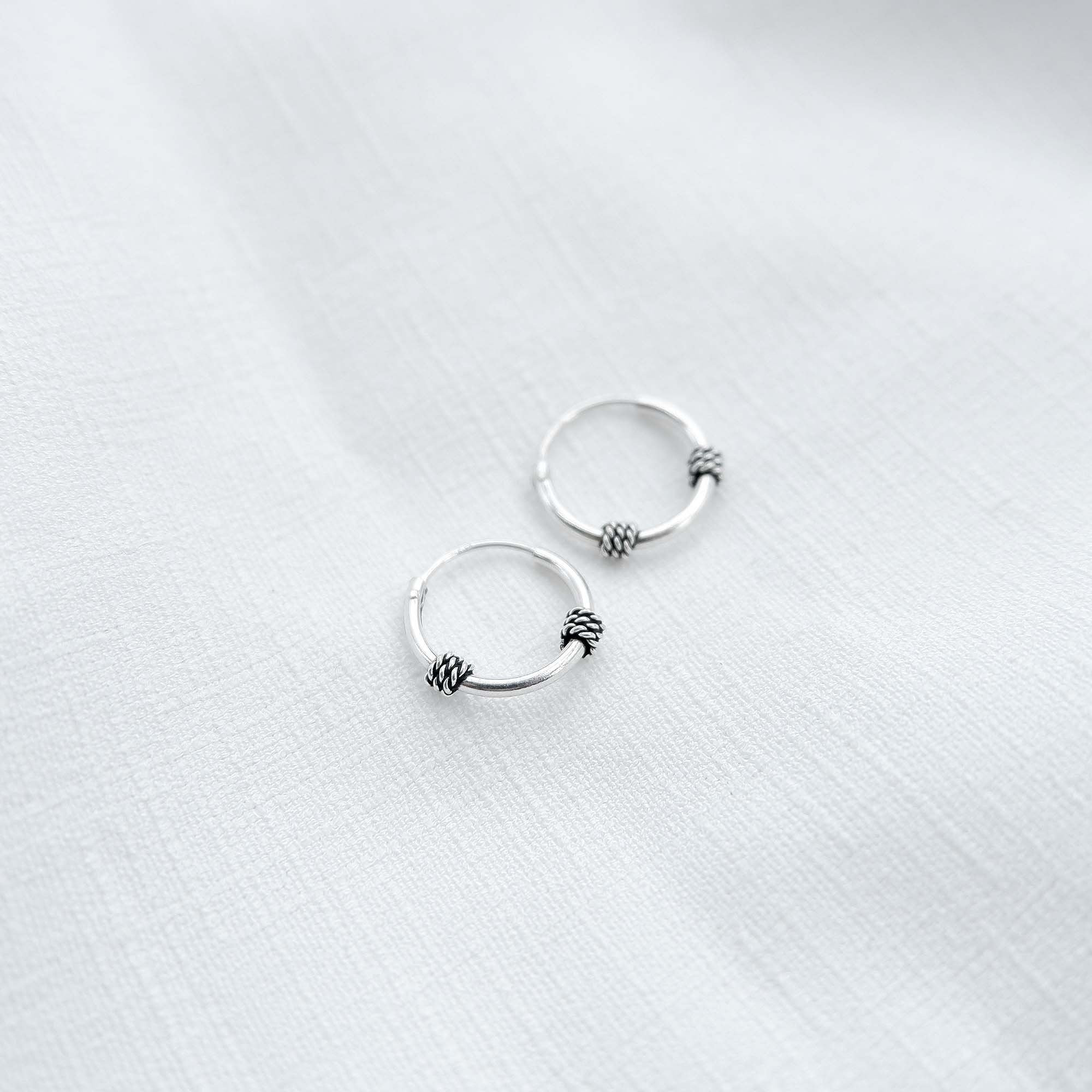 Pair Of Sterling Silver Baltic Style Hoop Earrings - 12mm Diameter, 925 Silver, Hook Fastening