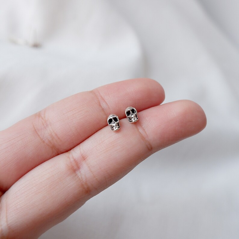 Sterling Silver Tiny Skull Stud Earrings 925 Silver Human Etsy