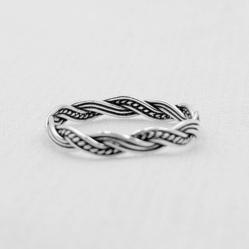 Sterling Silver Ring Pinky Delicate Ring Dainty Ring Thin Wedding Band Thumb Ring 3mm Twist Twisted Stacking Ring Thin Minimal Ring