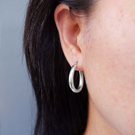 Cerchi Ovali Argento 38mm Orecchini A Cerchio Ovali In Argento Sterling 925, Misura Media 38mm (1.5 Pollici), Stile Classico Fishscale Orecchini 925 - Foto 10