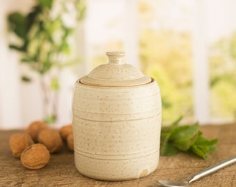 Small storage jar with lid,  handmade lidded jar