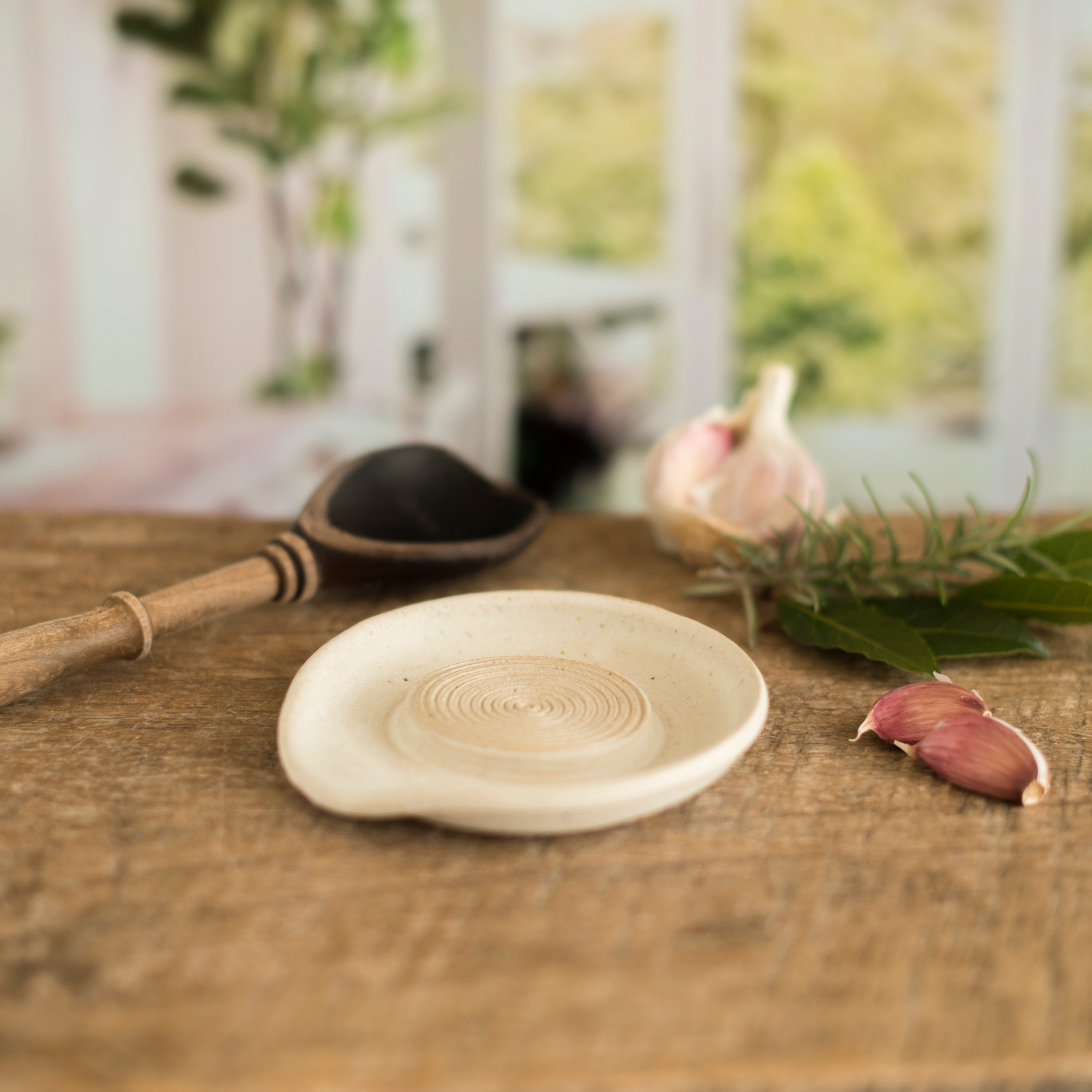 Fossil Garlic Grater and Dipping Dish, Ceramic Garlic Grater