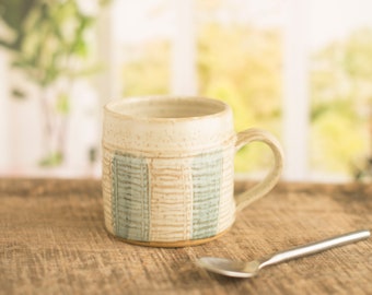 Handmade pottery half pint mugs, blue rustic pottery mug made by hand.