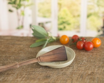 Spoon rest handmade pottery with flower decoration