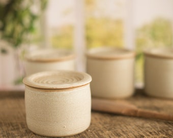 Handmade rustic small storage jar with lid