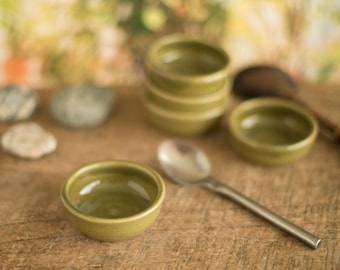 Handmade Pottery Sauce Pot: Small Olive Green Condiment Bowl