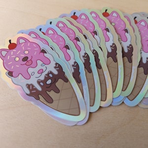 Cute Neopolitan Icecream Dog Cone Holo Vinyl Sticker