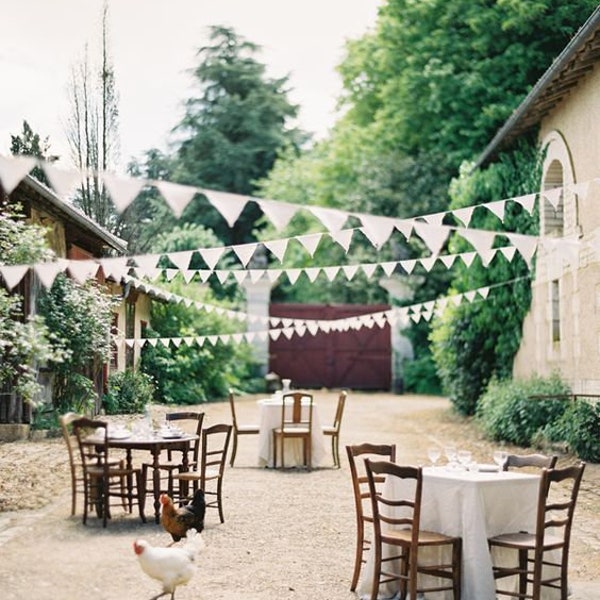 Cotton Bunting Banner Flags | Reusable Garden Flags | White Wedding Party Banner | Eco Friendly Party Supplies