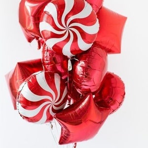Palloncini di Natale / Set di 2 palloncini LolliPop Candy o Set di 2 palloncini Red Star / Decorazioni per feste di Natale