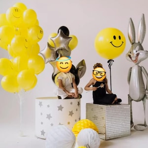 Smiling Face Yellow Balloons | 12&quot; | Yellow Party Balloons | Birthday Pride Latex Balloons Set