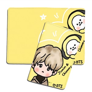 PicasaTravel kunstleren paspoorthoezen (paspoorthouder) voor op reis [naam aangepast] Leuke K-pop chibi B.T.S Bang.tan-fan