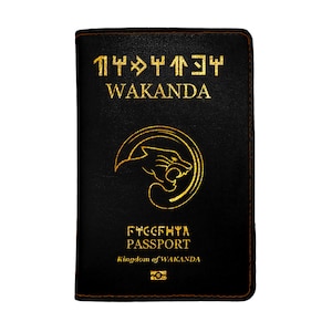 Fundas de piel sintética para pasaporte de PicasaTravel (porta pasaportes) para viajes [Nombre personalizado] Wakanda