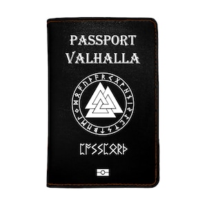 Capas para passaporte de couro sintético PicasaTravel [nome personalizado] Viking Valhalla Asgard