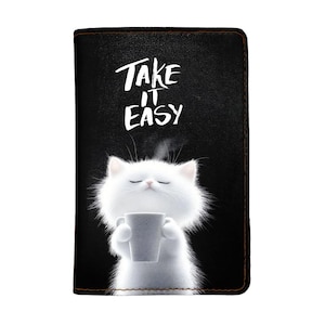 PicasaTravel Faux Leather Passport Covers ( Passport Holder) for Travel [Name Customized] Cute Cat Take It Easy