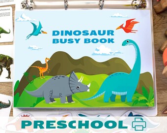Preschool Dinosaur Printable Busy Book. Learning Binder for Preschooler. Homeschool Folder Activities