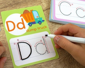 Vehicles Alphabet & Number 1-20 Printable Flash Card. Cars and Trucks Tracing Flashcard