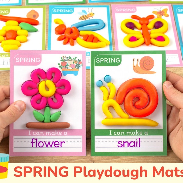 Tapetes de plastilina de primavera. Actividad infantil de plastilina imprimible. Material de aula de jardín de infantes preescolar para niños pequeños. Recurso educativo de educación en el hogar