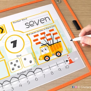 Construction Truck Number Tracing Workbook. Homeschool Learning Worksheet Preschool, Pre-K, Kindergarten. Learn Number Printable Activity.