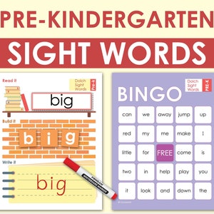 Pre Primer Dolch Sight Words.  Pre-K, Preschool Printable Practice Worksheet. Pre-Kindergarten Sight Word Bingo, Flash Cards
