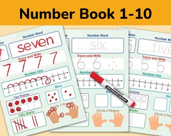 Number Tracing Printable Worksheet. Preschool, Pre-K, Kindergarten Homeschool Numbers 1-10 Workbook.