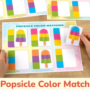 Actividad imprimible de combinación de colores de HELADO. Material de aprendizaje de colores de paletas. Actividades de partidos para niños pequeños y preescolares. Recurso de educación en el hogar.