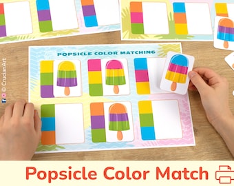 ICE CREAM Color Matching Printable Activity. Popsicle Colors Learning Material. Toddler, Preschool Match Activities. Homeschool Resource.