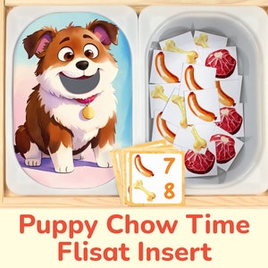 Feed the Hungry Pup Flisat Insert: Sort and Count to 12 Puppy Printable Activity for Sensory Table Bins. Toddler Preschool Insert Template