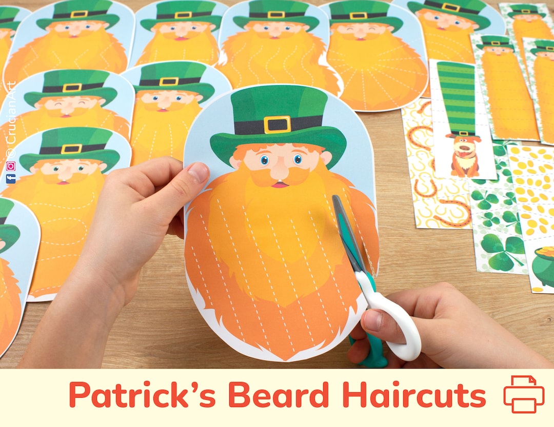 Saint Patrick’s Beard Cutting Activity. Scissor Skills Practice. Spring ...