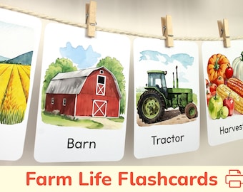On the Farm Printable Flashcards: Farm Animals Flash Cards, Preschool Learning Materials, Toddler Education, Classroom Resource.