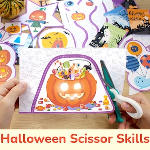 Halloween Scissor Skills Activities: Homeschool Printables, Halloween Activities for Kids, Kindergarten Worksheets