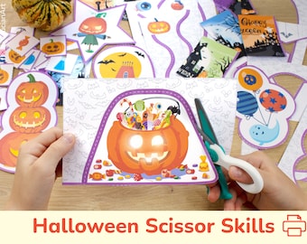 Halloween Scissor Skills Activities: Homeschool Printables, Halloween Activities for Kids, Kindergarten Worksheets