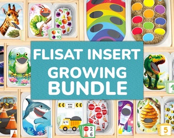 Flisat Insert Growing Bundle: Set afdrukbare sjablonen voor sensorische tafelbakken. Peuter-, voorschoolse tellen, sorteren, bijpassende activiteiten.