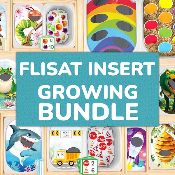 Flisat Insert Growing Bundle: Set afdrukbare sjablonen voor sensorische tafelbakken. Peuter-, voorschoolse tellen, sorteren, bijpassende activiteiten.