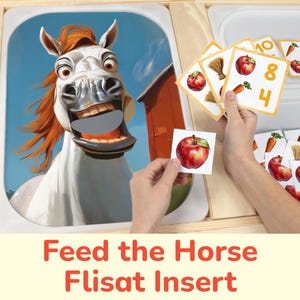 Feed the Horse Flisat Insert: Count up to 12 Printable Activity for Ikea Sensory Table Trofast Bins. Toddler, Preschool Insert Template.