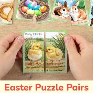 Pares de rompecabezas de Pascua: rompecabezas imprimibles, tarjetas de combinaciones para niños pequeños. Actividad de aprendizaje preescolar, Imprimibles de educación en el hogar, Recurso educativo
