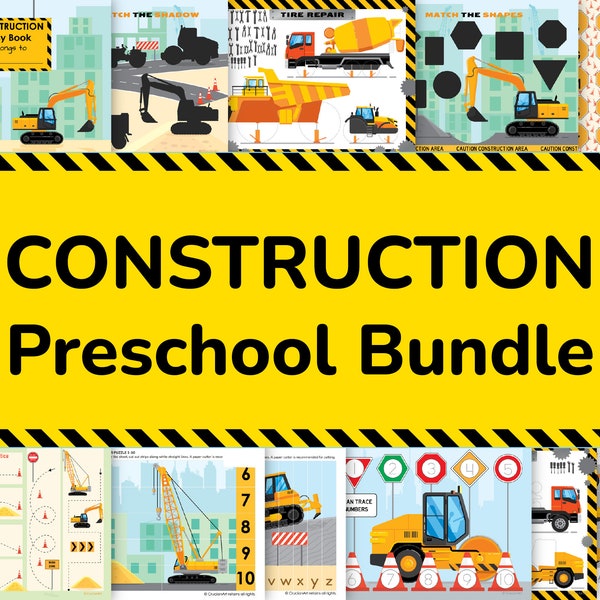 Construction Vehicles Bundle. Printable Learning Binder. Toddler, Preschool Truck Mega Pack.