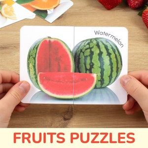 Paires de puzzles de fruits et de baies : cartes de correspondance de photos réelles, puzzles assortis imprimables, matériel d'apprentissage des activités pour les tout-petits, imprimables préscolaires