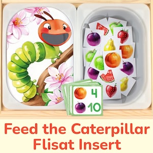 Feed the Hungry Caterpillar Flisat Insert: Sort and Count to 12 Printable Activity for Sensory Table Bins. Toddler Preschool Insert Template