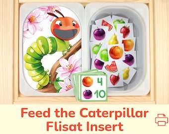 Feed the Hungry Caterpillar Flisat Insert: Sort and Count to 12 Printable Activity for Sensory Table Bins. Toddler Preschool Insert Template