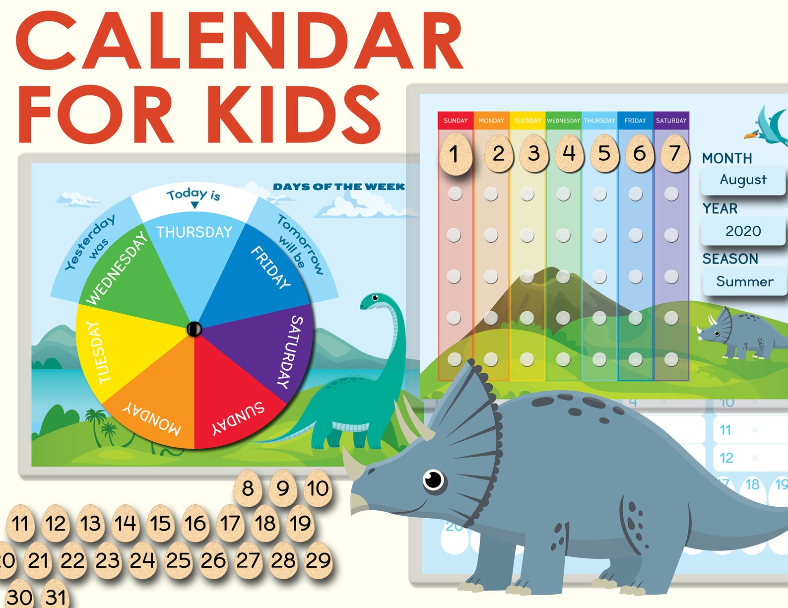 Dinosaur Themed Printable Calendar. Learning Circle Time Etsy