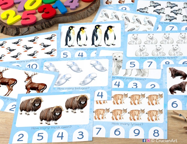 Polar Animals Count & Clip Cards. Printable Counting up to 12 Activity ...