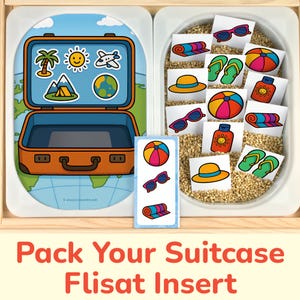 Let’s Pack a Suitcase Flisat Insert: Matching Activity for Sensory Table Trofast Bins. Summer Travel Toddler, Preschool Printable Template.