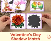 Valentine's Day Shadow Matching Activity: Toddler Printable Match Cards. Preschool, Homeschool Learning Printables, Educational Resource.
