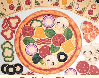 Actividad de conteo para construir una pizza, material imprimible de matemáticas para preescolar, juego de emparejamiento de números y cantidades.